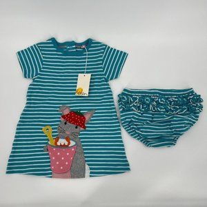Mini Boden Baby Bunny Applique T-Shirt Dress w/ Bloomers Blue Stripe 3-6 Months